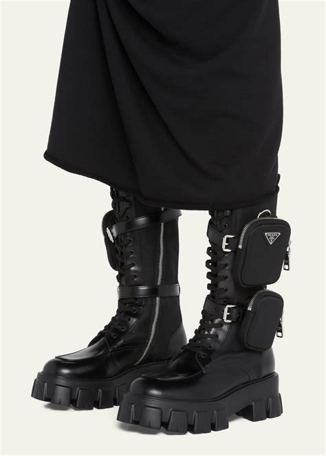 prada tall leather boots strap womens|prada combat boots with pouches.